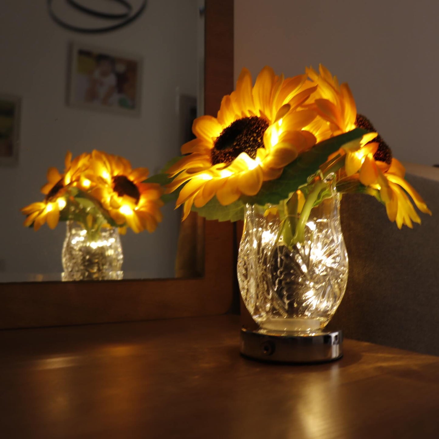 Moderne kreative Sonnenblumen-Glasvase LED USB Tischlampe