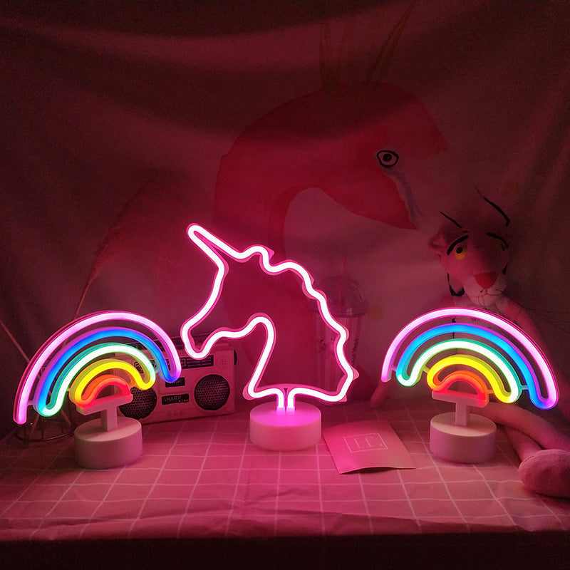 Zeitgenössische Kreative Regenbogen-Einhorn Kunststoff AcryLED Tischlampe Für Schlafzimmer