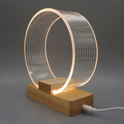 Nordic Minimalist Hoch Translucent Acryl Kreis Ring Buche Holz Basis LED Tischlampe