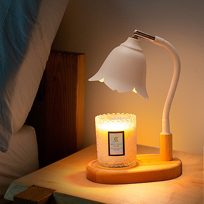 Moderne Art Deco Blumen Holz Eisen 1-Licht Aroma Schmelzen Wachstischlampe für Schlafzimmer