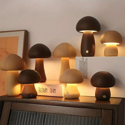 Zeitgenössische kreative USB-Pilz Holz LED Tischlampe für das Schlafzimmer