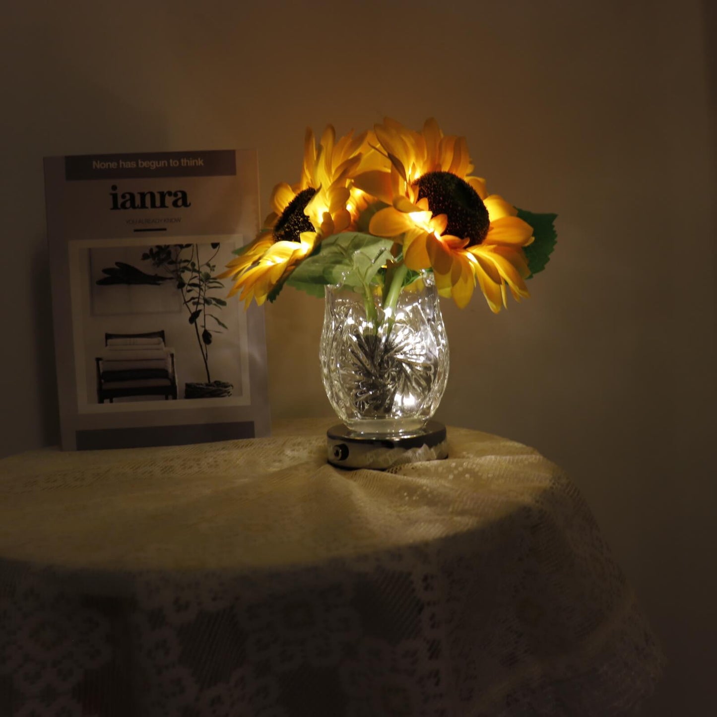 Moderne kreative Sonnenblumen-Glasvase LED USB Tischlampe