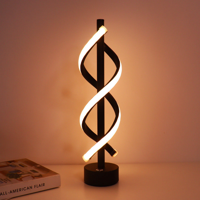 Zeitgenössische nordische Dualspiral-Wickeleisen-Streifen-LED-Tischlampe für das Schlafzimmer