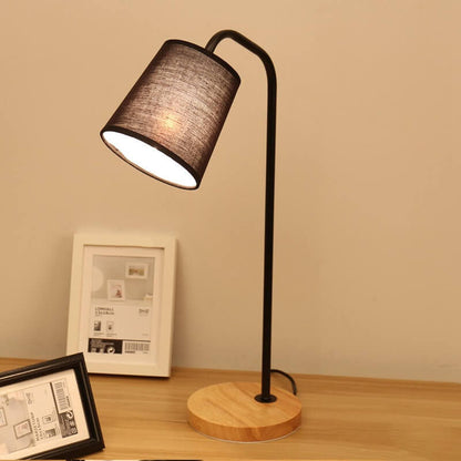 Einfache Stoffkegel-Schirm Holzsockel 1-Lampe Tischlampe