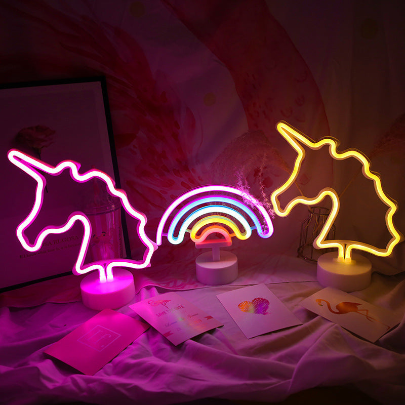 Zeitgenössische Kreative Regenbogen-Einhorn Kunststoff Acryl LED Tischlampe für das Schlafzimmer