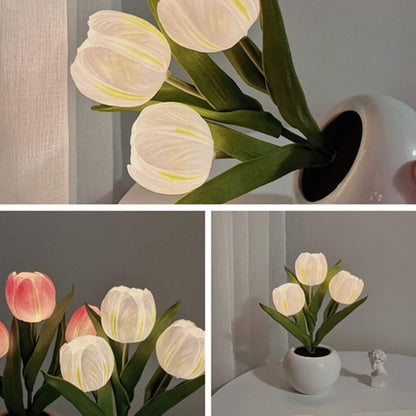 Tulpen-Simulationsstrauß Keramiktopf LED-Nachtlicht Tischlampe