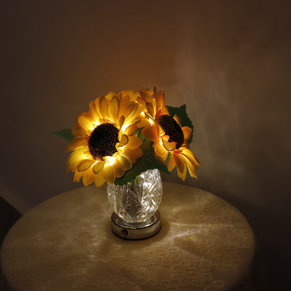 Moderne kreative Sonnenblumen-Glasvase LED USB Tischlampe