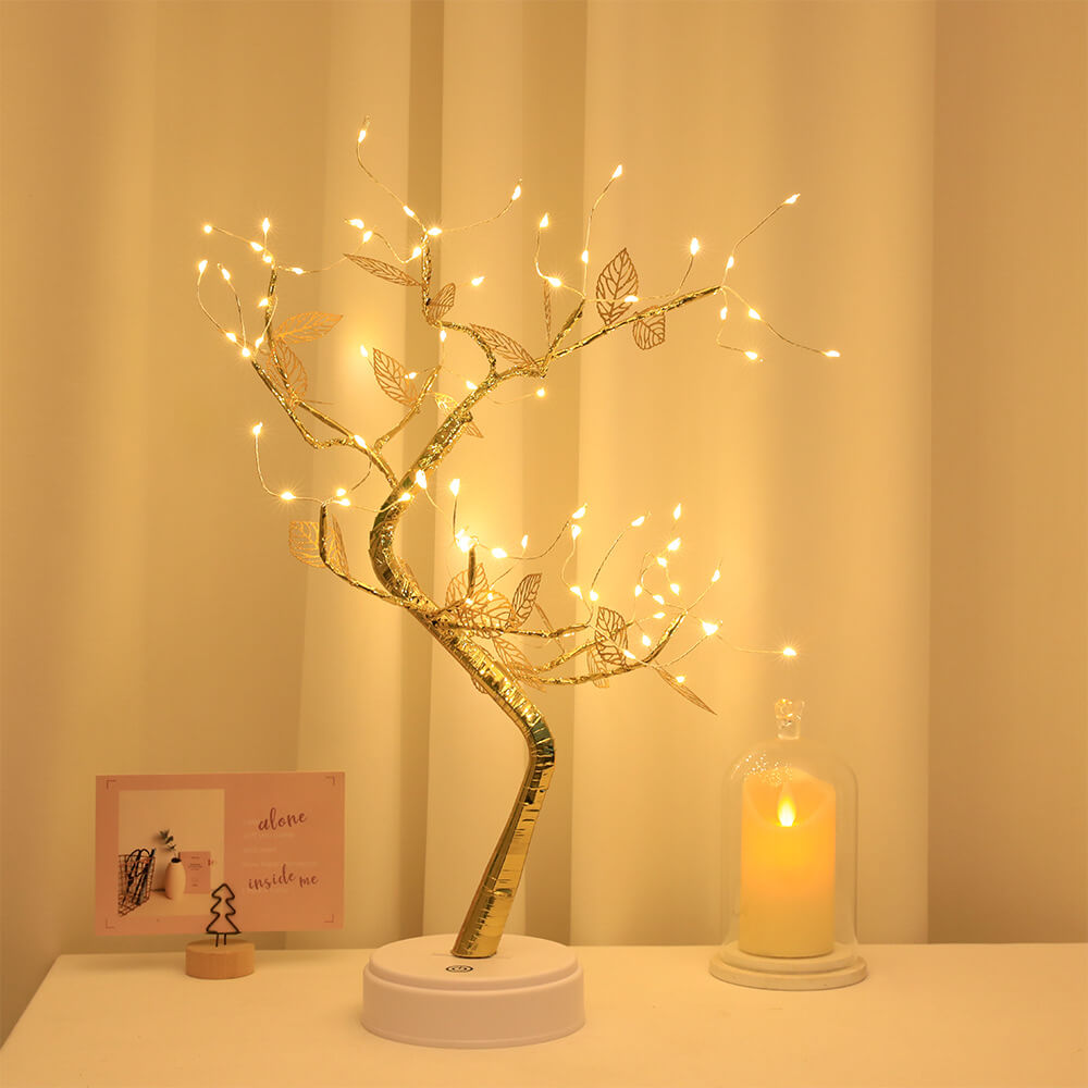 Simulation Gold Leaf Tree LED Baumdeko Tischlampe