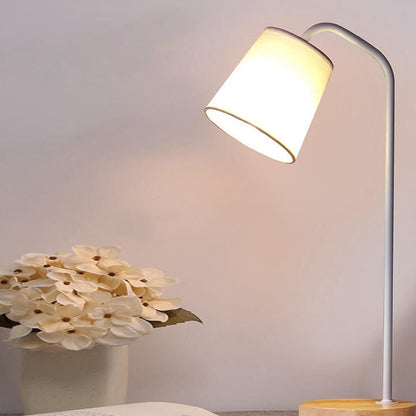 Einfache Stoffkegel-Schirm Holzsockel 1-Lampe Tischlampe