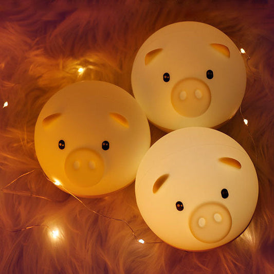 Cartoon Kreativ Schwein Rund Silikon LED Kinder Nachtlicht Tischlampe