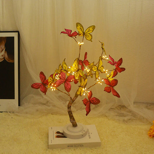 Tischlampe mit Baum-LED im Schmetterlingsdesign