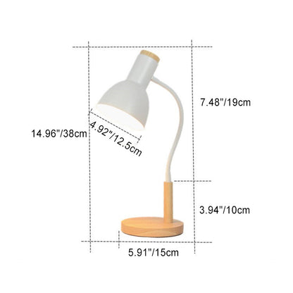 Zeitgenössische nordische Eisenrunde Schirm Holzfuß 1-Licht Tischlampe für das Home Office