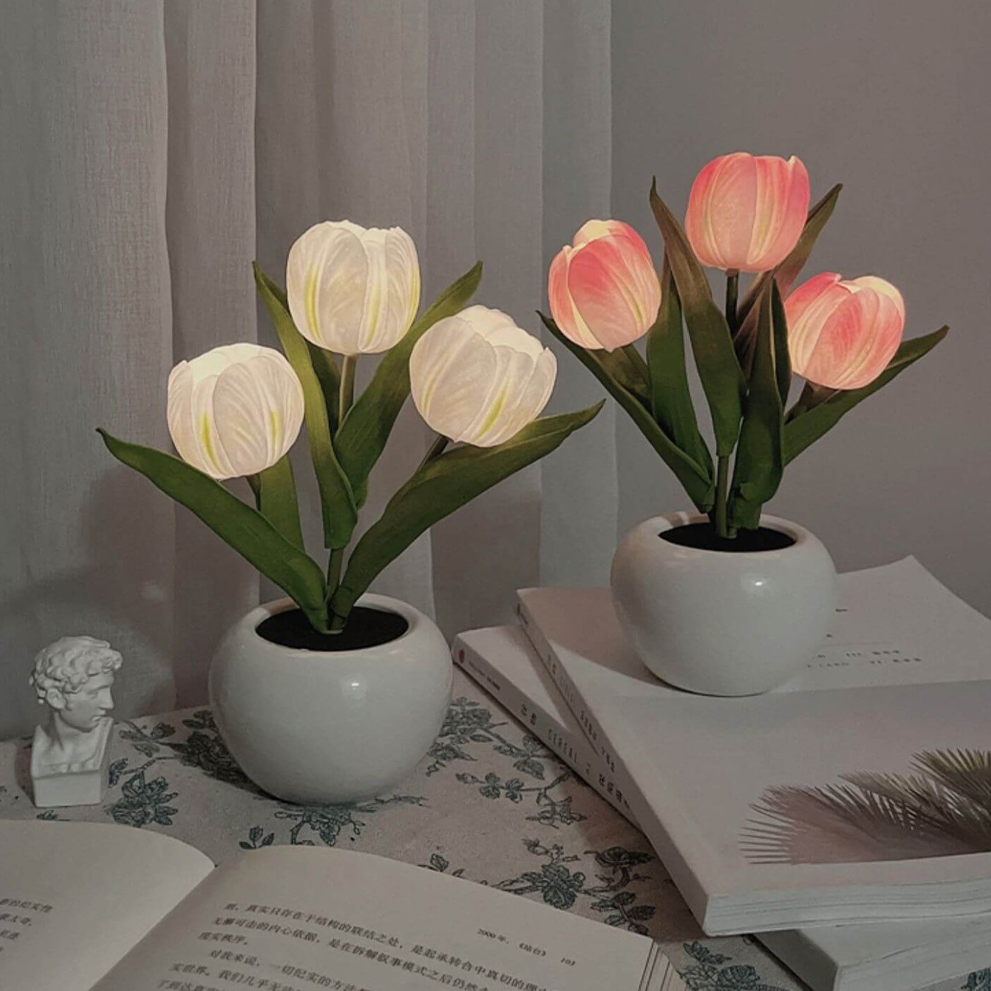 Tulpen-Simulationsstrauß Keramiktopf LED-Nachtlicht Tischlampe