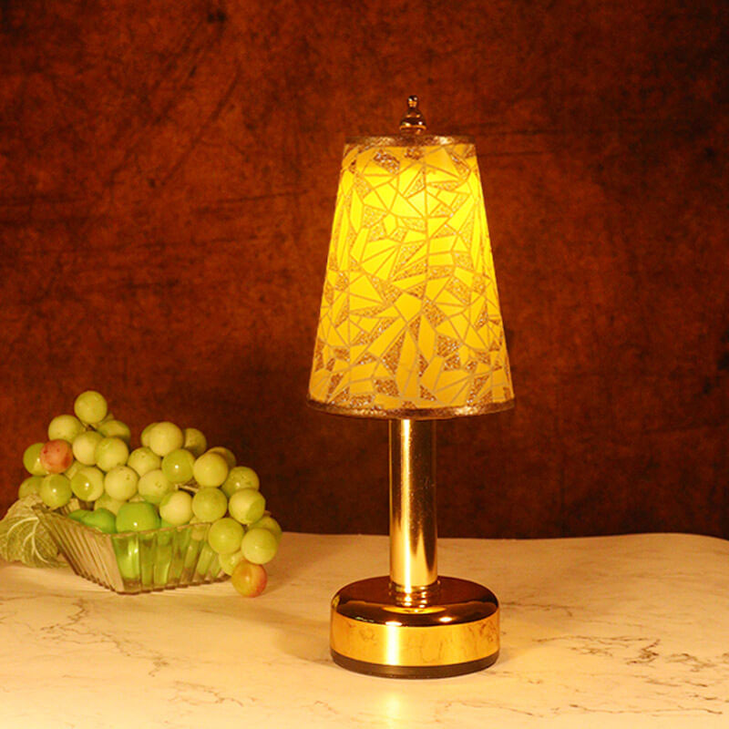 Vintage Floral Fabric Tapered Metal LED Wiederaufladbare Nachtlicht Tischlampe