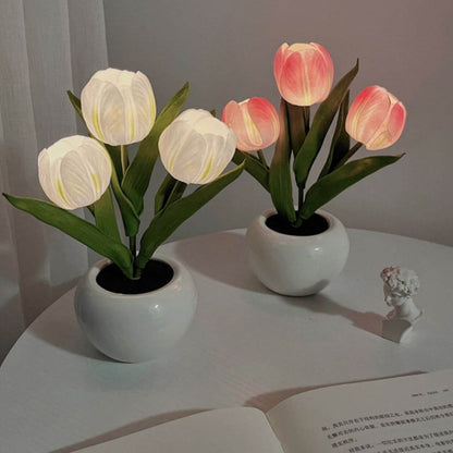 Tulpen-Simulationsstrauß Keramiktopf LED-Nachtlicht Tischlampe