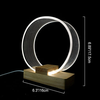 Nordic Minimalist Hoch Translucent Acryl Kreis Ring Buche Holz Basis LED Tischlampe