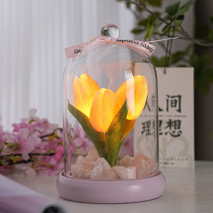 Moderne Einfachheit Zylinder Blumen Holz Glas LED Tischlampe Für Wohnzimmer