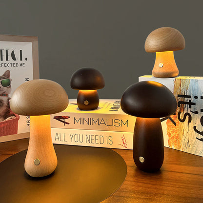 Zeitgenössische kreative USB-Pilz Holz LED Tischlampe für das Schlafzimmer