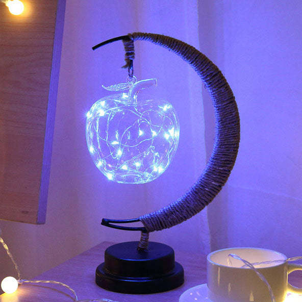 Moderne Dekorative Mond Orb Sterne Eisen Kunststoff Rattan Batterie USB Tischlampe