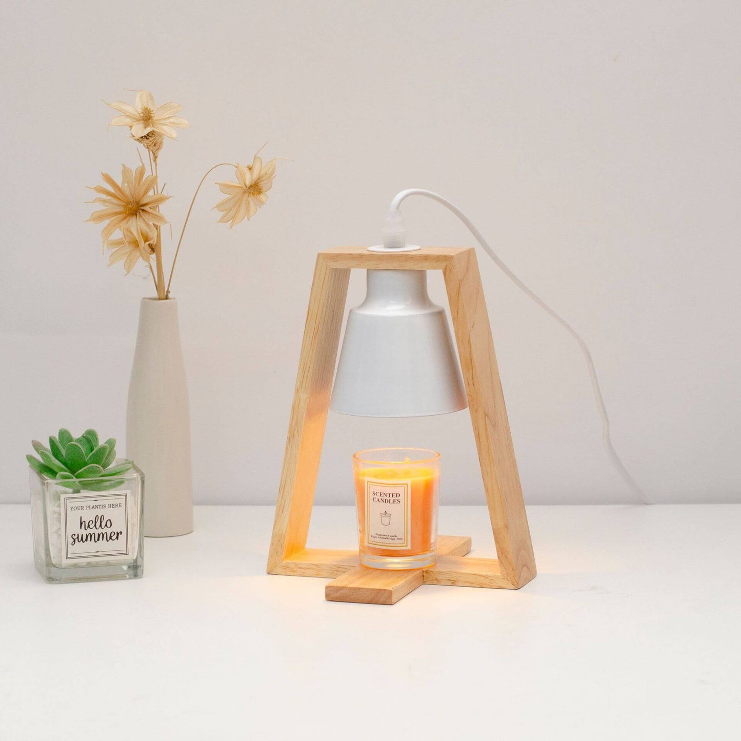 Japanischer minimalistische Holz Eisen Schirm Duftkerze 1-Licht schmelzende Wachs Tischlampe