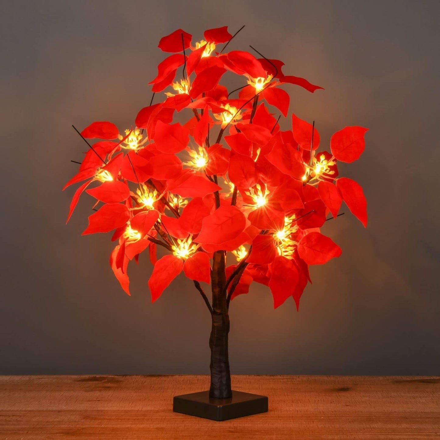 Moderne Art Deco Stoff Kunstbaum Ahornblatt Baum LED Tischlampe für Schlafzimmer