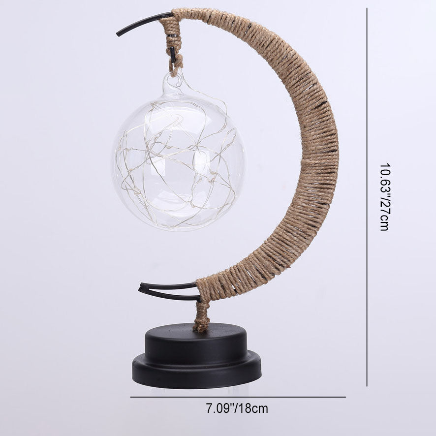 Moderne Dekorative Mond Orb Sterne Eisen Kunststoff Rattan Batterie USB Tischlampe