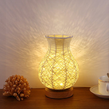 Moderne Rattan Kreative Vase Design LED Tischlampe