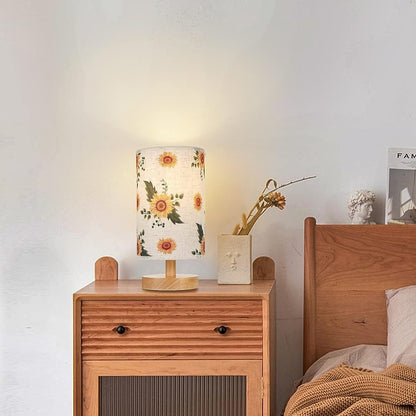 Moderne Minimalistische Runde Stoff Holz 1-Licht Tischlampe Für Schlafzimmer