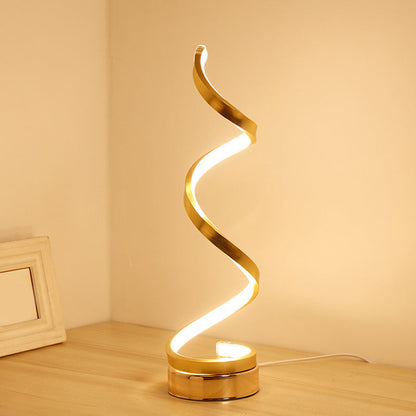 Spiral Ribbon Metall Tischlampe Einfachheit Schwarz/Weiß/Gold LED Arbeitsplatzbeleuchtung mit Kreis-Podest in Warm-/Weißlicht