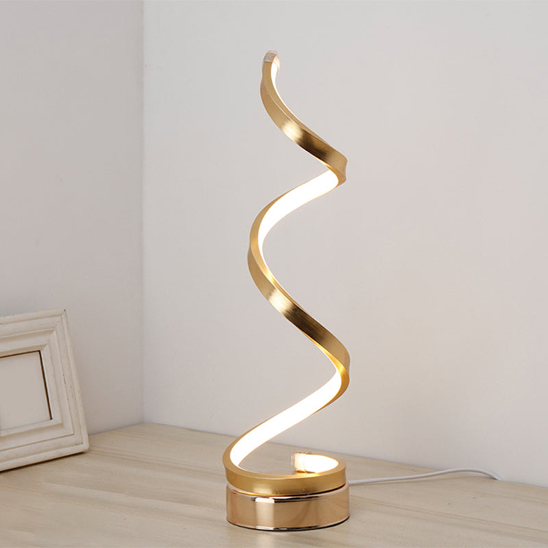 Spiral Ribbon Metall Tischlampe Einfachheit Schwarz/Weiß/Gold LED Arbeitsplatzbeleuchtung mit Kreis-Podest in Warm-/Weißlicht