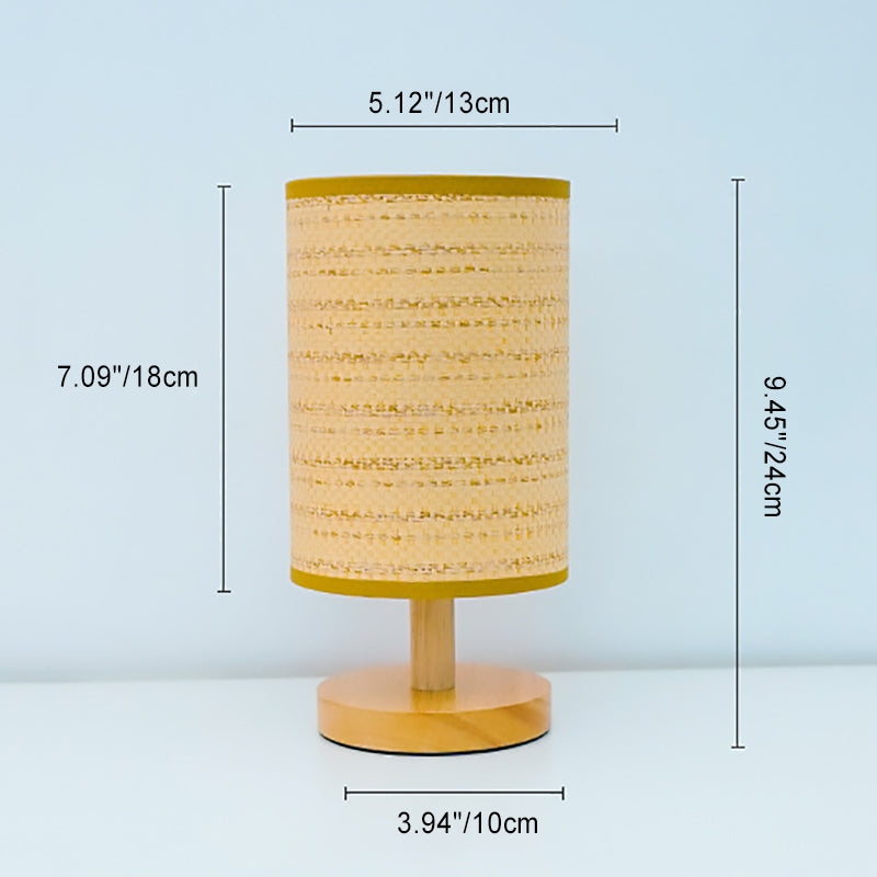 Zeitgenössische skandinavische runde Holzstoff 1-Licht Tischlampe für das Schlafzimmer