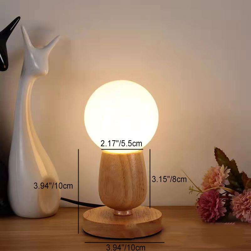 Moderne skandinavische Orb-Glas Holz 1-Licht Tischlampe für das Schlafzimmer