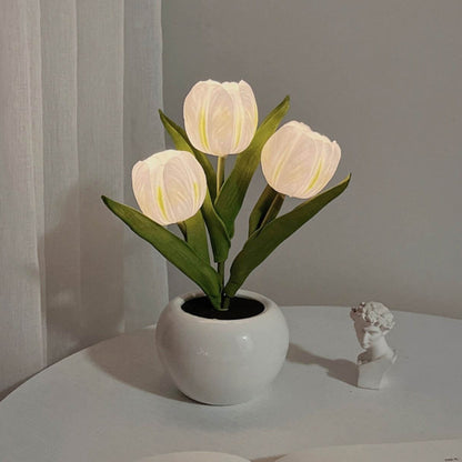 Tulpen-Simulationsstrauß Keramiktopf LED-Nachtlicht Tischlampe