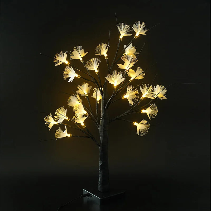 Birke Faseroptische Blume Baum Licht Warmweiß USB 45cm