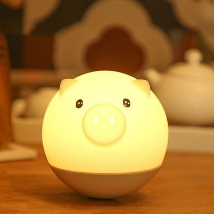 Cartoon Kreativ Schwein Rund Silikon LED Kinder Nachtlicht Tischlampe