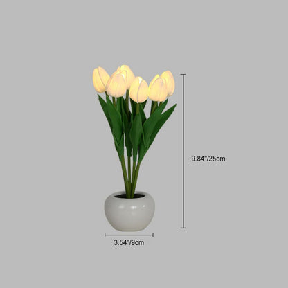 Moderne Art Deco PU Keramik Tulpe Simuliertes Blumen LED Tischlampe Für Nachttisch