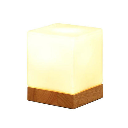 Cube Tischlampe Nordic Stil Weißes Glas Einzel Nachttischbeleuchtung mit Holzsockel