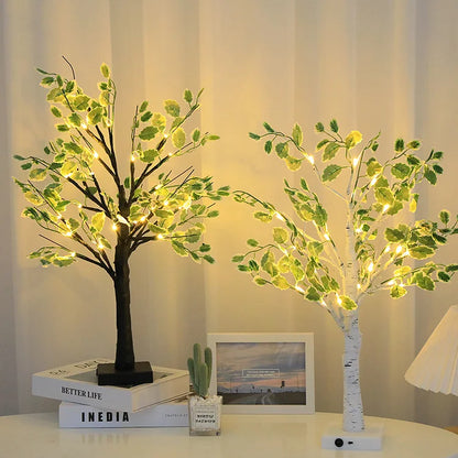 Grüne Blätter LED Baum Lichter 50cm Warmweiß Deko