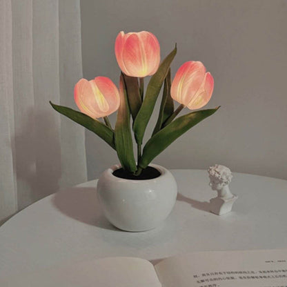 Tulpen-Simulationsstrauß Keramiktopf LED-Nachtlicht Tischlampe