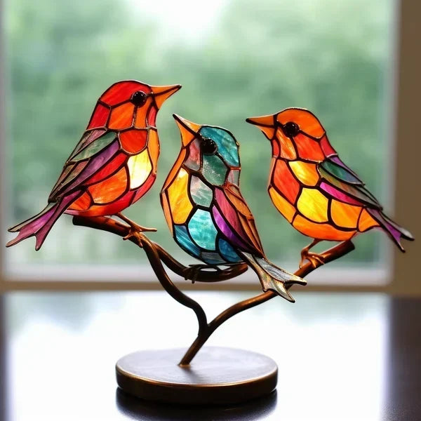 Elegante Vögel Aus Buntglas Für Stilvolles Interieur 15x25cm