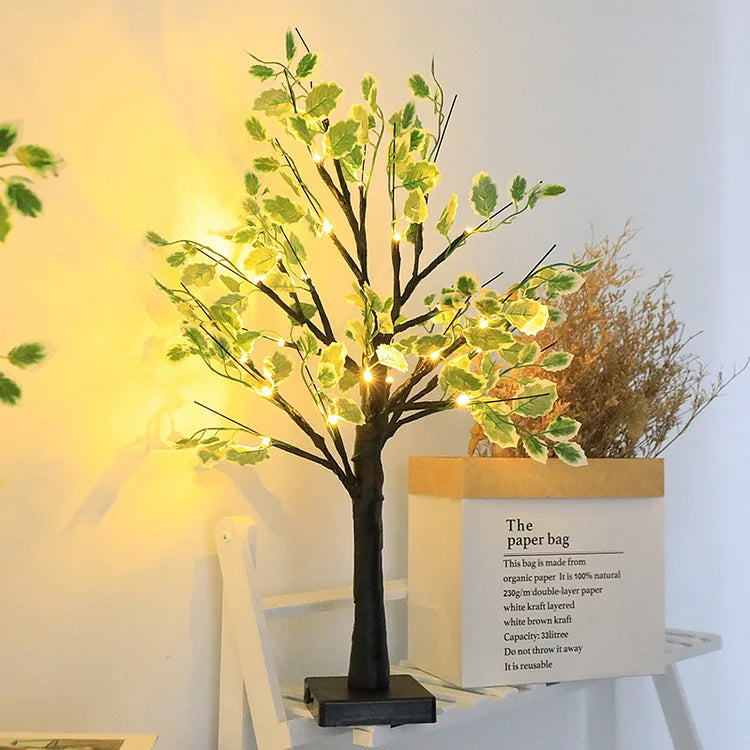 Grüne Blätter LED Baum Lichter 50cm Warmweiß Deko