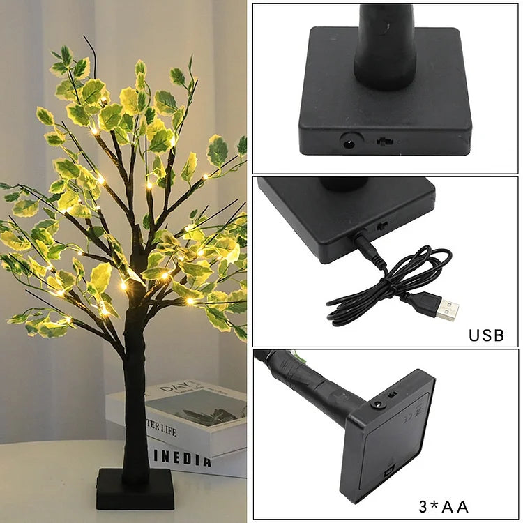 Grüne Blätter LED Baum Lichter 50cm Warmweiß Deko