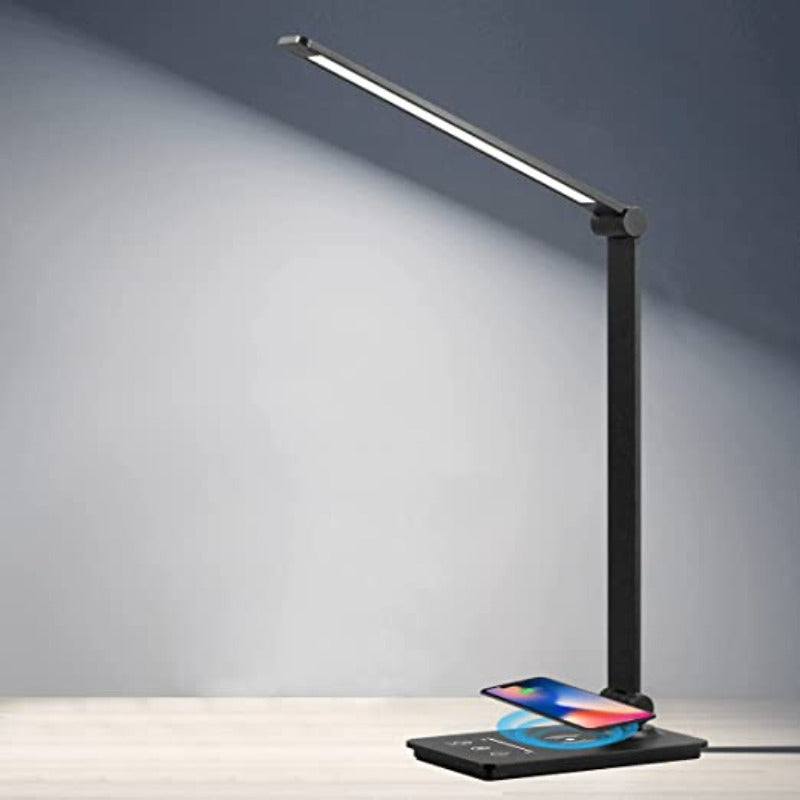 LED-Schreibtischlampe mit kabelloser Ladefunktion, Touch-Control-Schreibtischlampe mit 5 Farbmodi und vollständiger Dimmfunktion, augenschonende Tischlampen für das Studium, Schreibtischlampe mit verstellbarem Arm, Automatischer Timer 30/60 Min