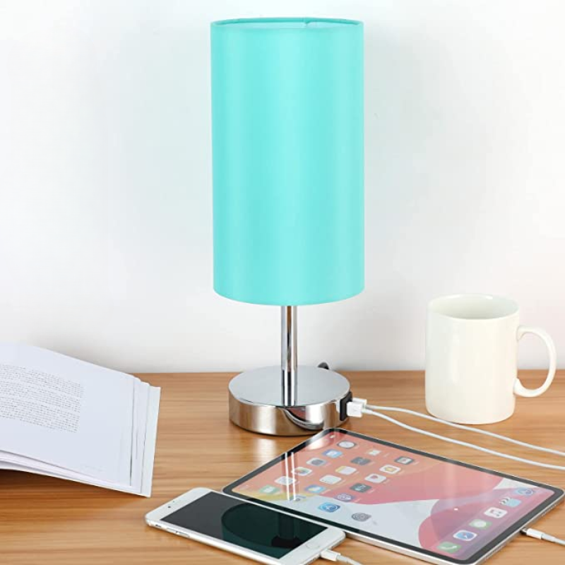 Lampe mit USB-Anschluss Touch-Control Tischlampe für Schlafzimmer Holz 3-stufig dimmbare Nachttischlampe mit runder Leinenstoff-Schirm für Wohnzimmer, Studentenwohnheim, Home Office