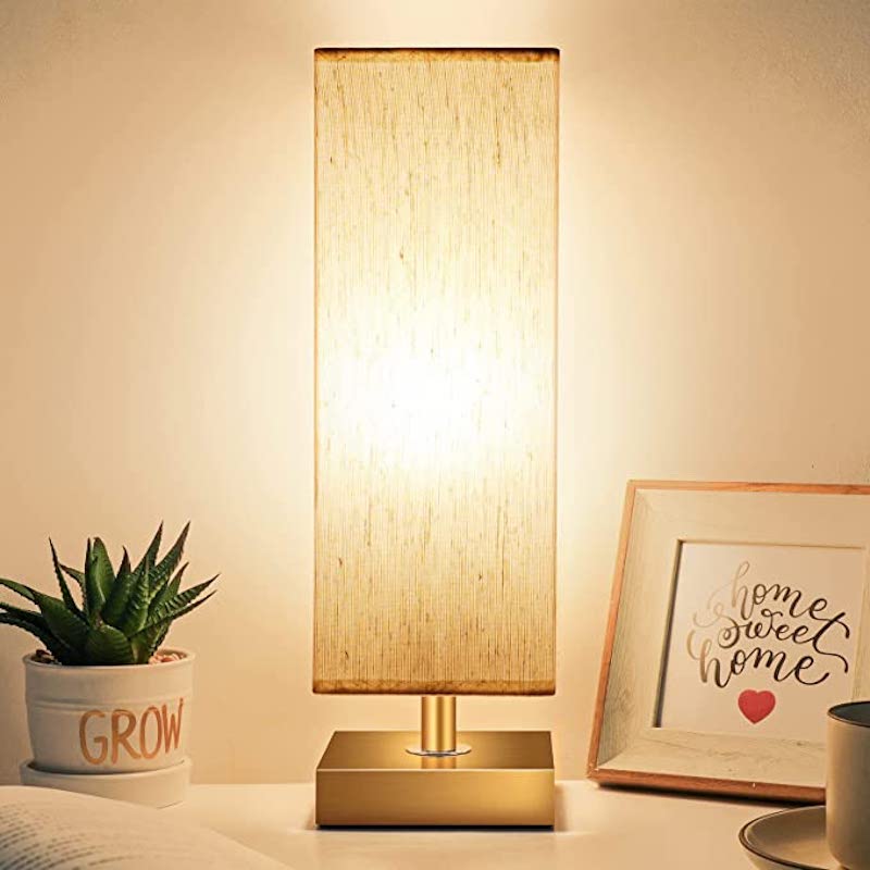 Nachttischlampe - Kleine Schlafzimmerlampen für Nachttische, 3-Farben-Optionen Solid Wood Lampe mit Stoffschirm, Minimalistische Schreibtischleselampen für Kinderzimmer, Wohnzimmer, Büro, Studentenwohnheim (LED-Glühbirne enthalten)