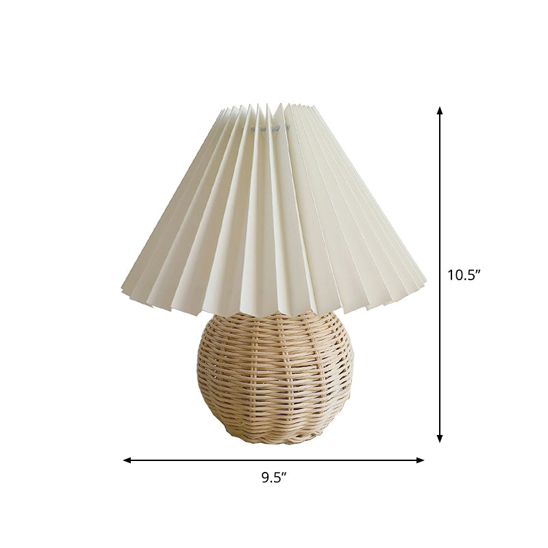 Ball Bambus Rattan Tischlampe Modernist 1 Glühbirne Weiß Nachttischlampe mit Hundert Falten Schirm