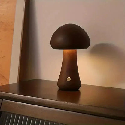 Mushglow Wireless Mushroom Tischlampe | Holz & Schaum, Helligkeitsanpassung, USB, Wiederaufladbar