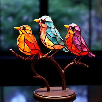 Elegante Vögel Aus Buntglas Für Stilvolles Interieur 15x25cm