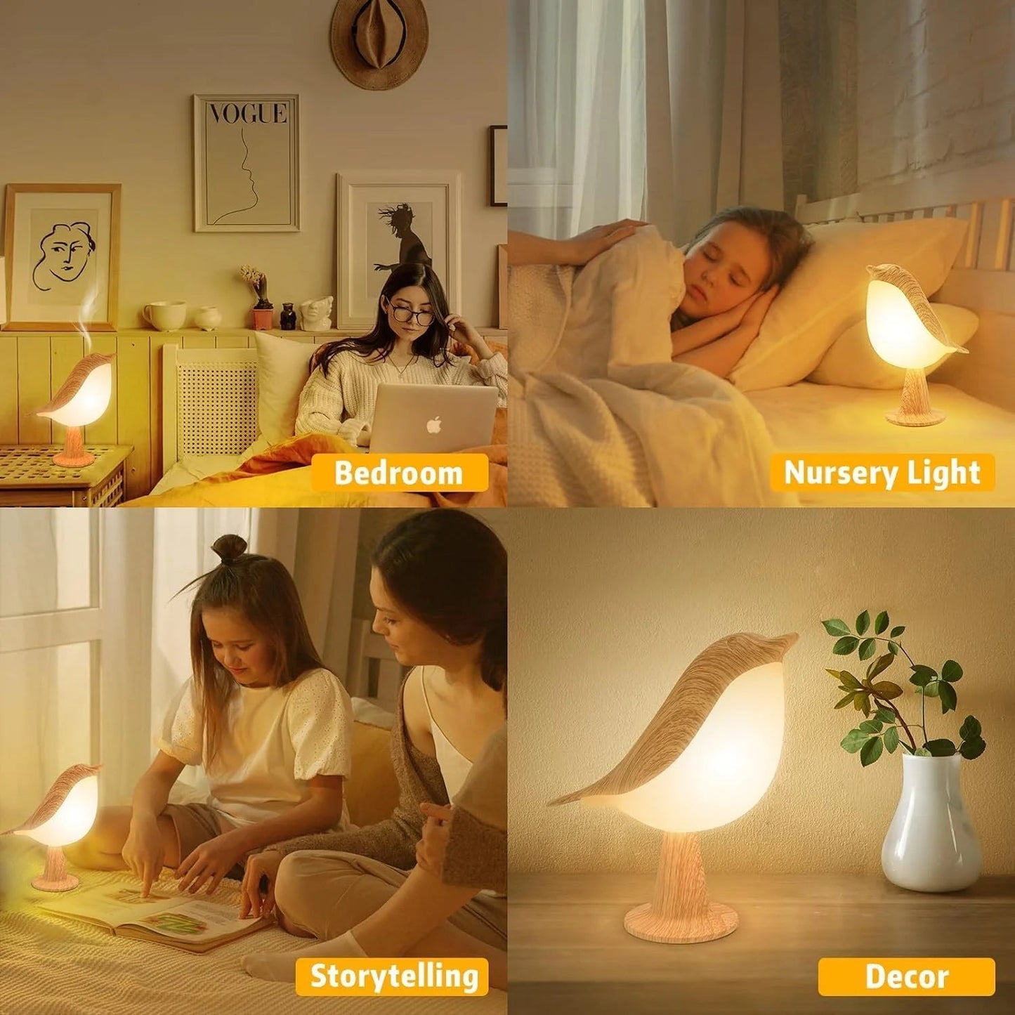 Touch-Control Holzvogel Nachtlicht - Wiederaufladbare LED Nachttischlampe