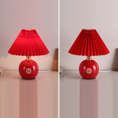 Moderne Art Deco Orb Basis Gerüschtes Stoff Keramisch 1-Licht Tischlampe Für Schlafzimmer